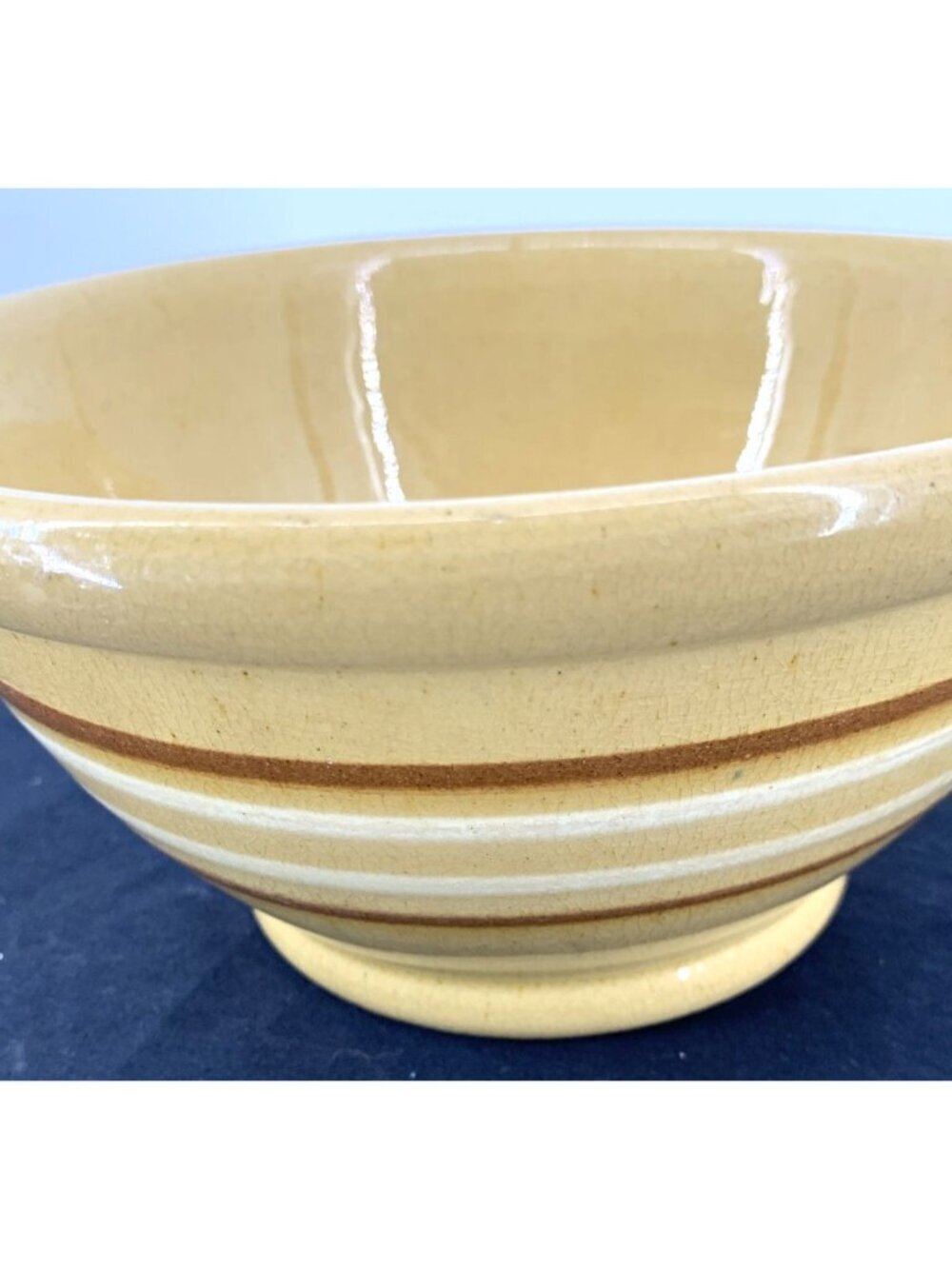 Yellow Ware 4 Stripe Banded Mixing Bowl 8" Antique - Picture 4 of 8